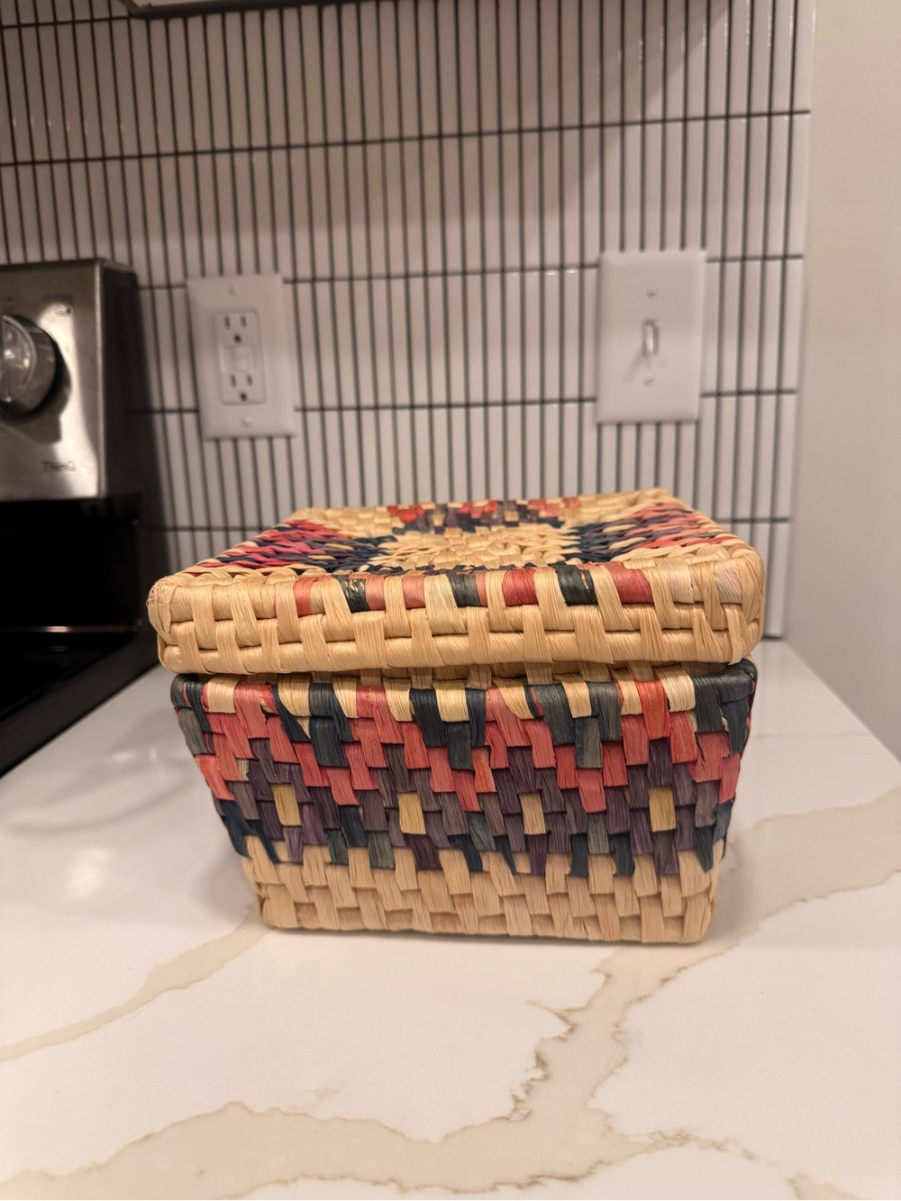Handwoven Multicolor Woven Storage Basket with Lid -